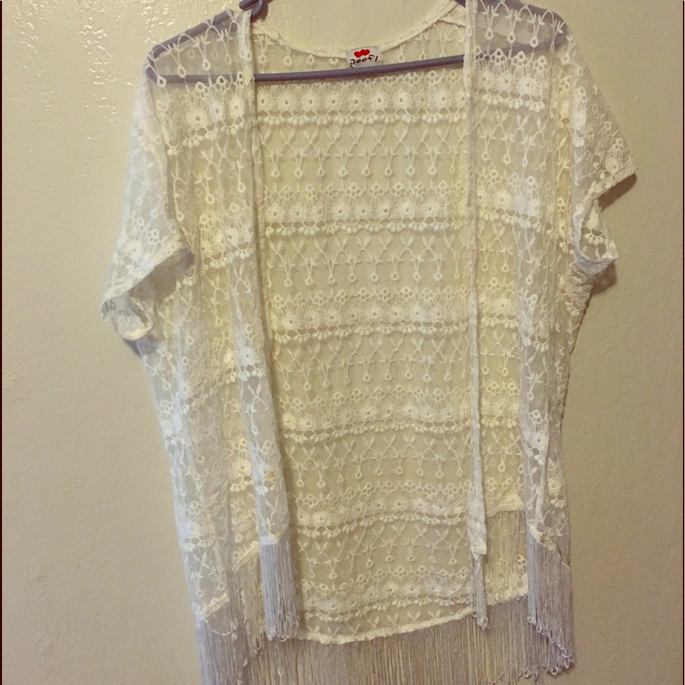 Sheer White Kimono w/ Fringe